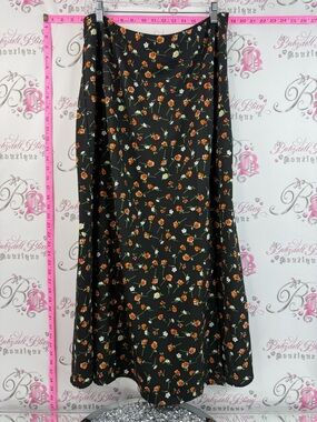 Berrylush skirt maxi Black Floral A-Line Maxi Skirt with Orange & White Blooms